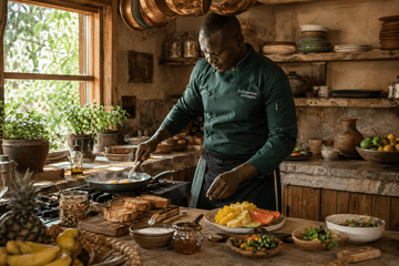 Chef preparing fresh breakfast for guests at Tribema Cottages Kenya